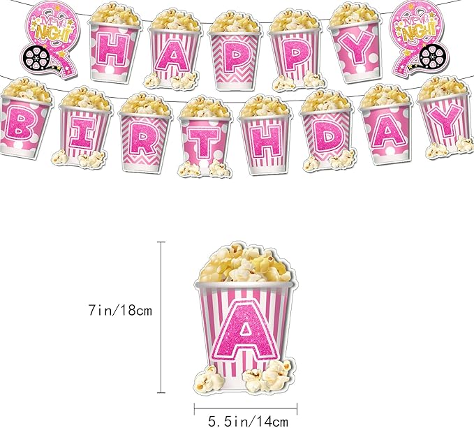 43Pcs Pink Movie Night Party Decoration Including Cupcake Toppers
