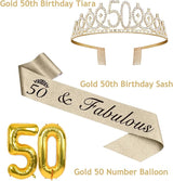 50th Birthday Decorations for Women Gold with 50th Birthday Sash and