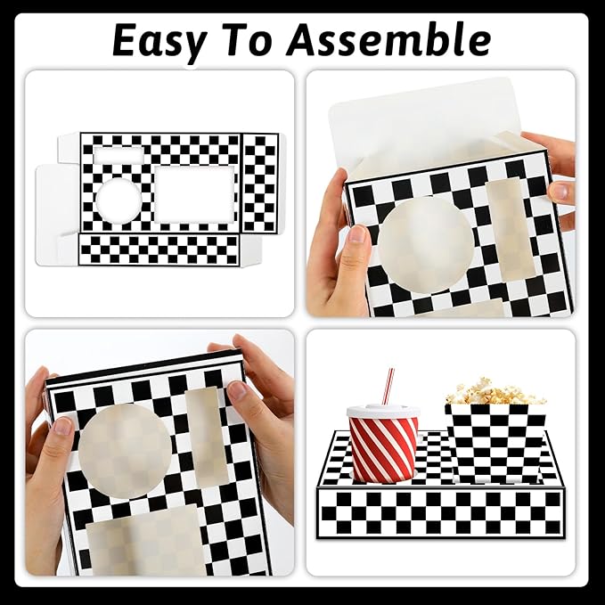 48Pcs Movie Night Supplies 24 Movie Theater Snack Trays with 24