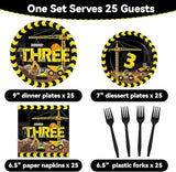 100 Pcs Construction Plates and Napkins Set 3rd Birthday Party