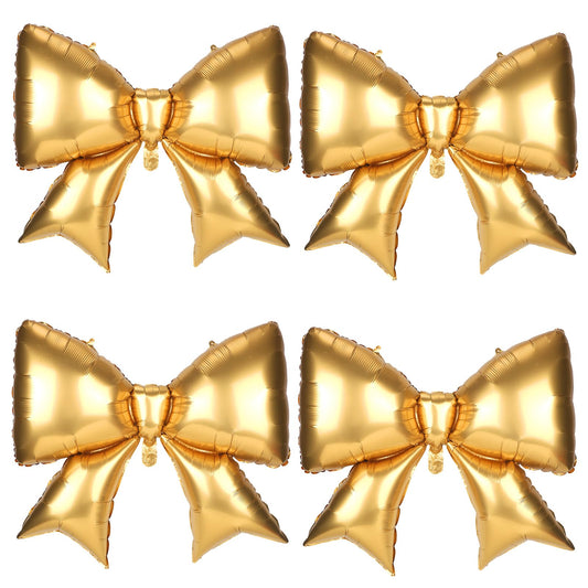 4Pcs Giant Bow Balloons, 97.5cm/38in Big Elegant Coquette Theme Gold