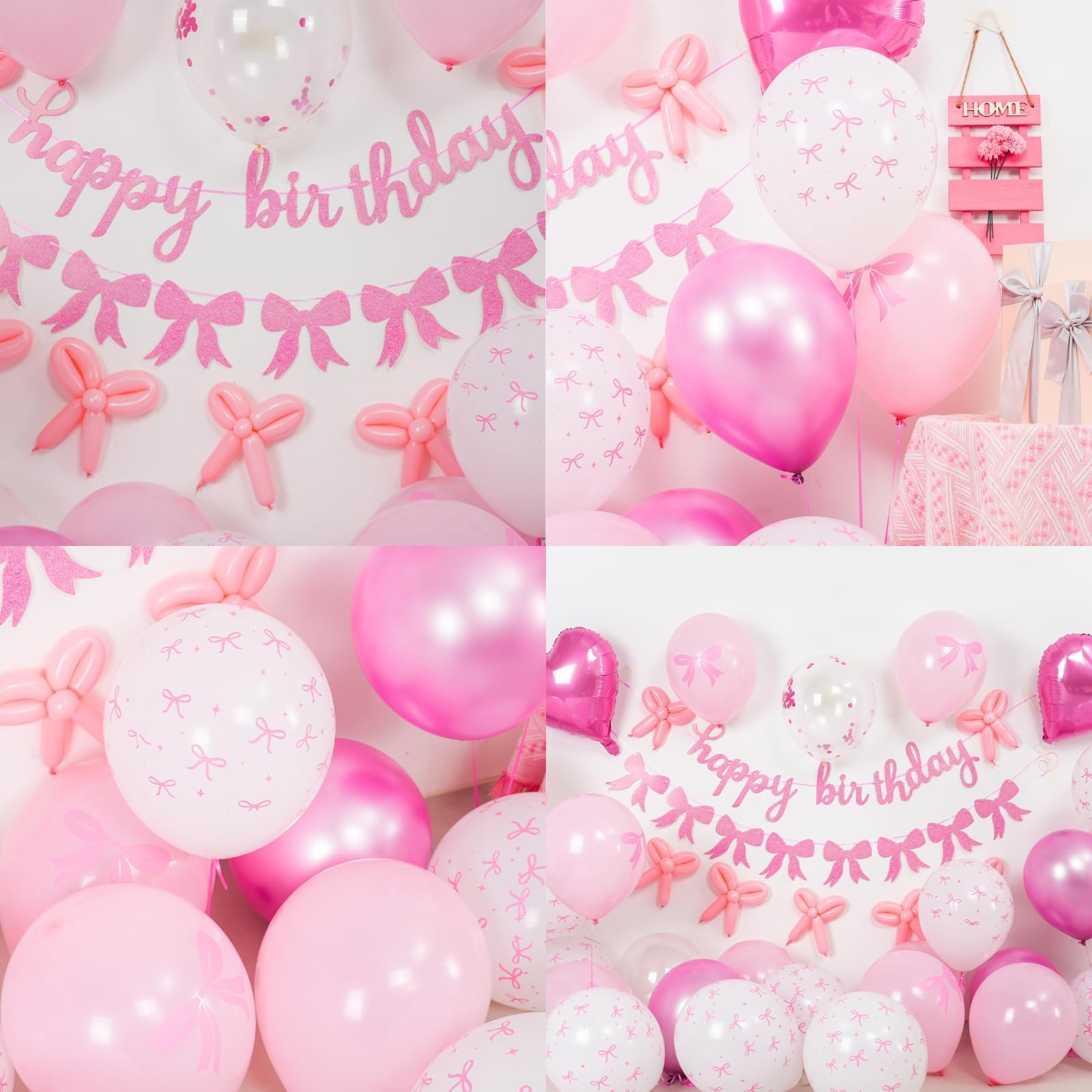 Pink Bow Birthday Decorations, Coquette Party Decor with Happy