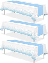 MASHAN 3Pcs White and Light Blue Tablecloth Party Decorations,Plastic