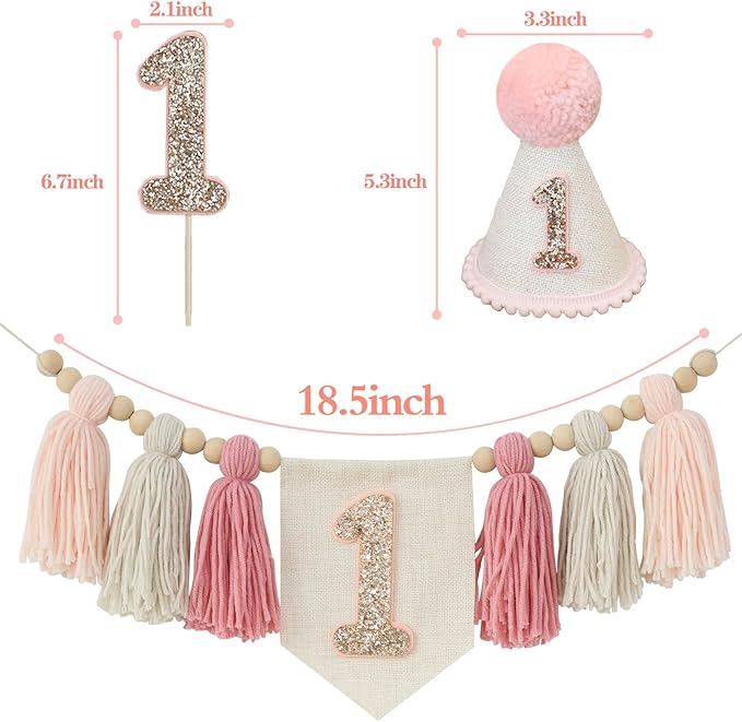 Pink 1st Birthday Decoration High Chair Banner for Girl 1st Birthday