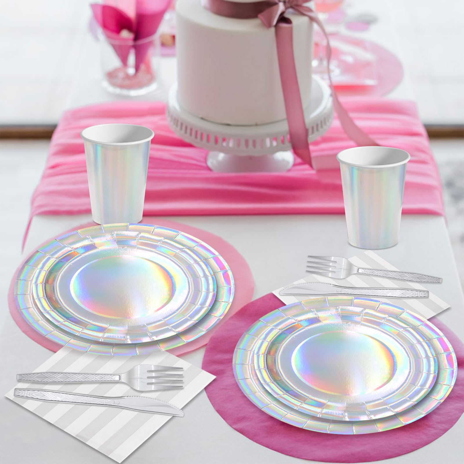 144pcs Iridescent Party Supplies Iridescent Party Tableware Set Serve