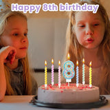 MTLEE Number 8 Birthday Candle with 12 Pcs Spiral Candles for Girls #3