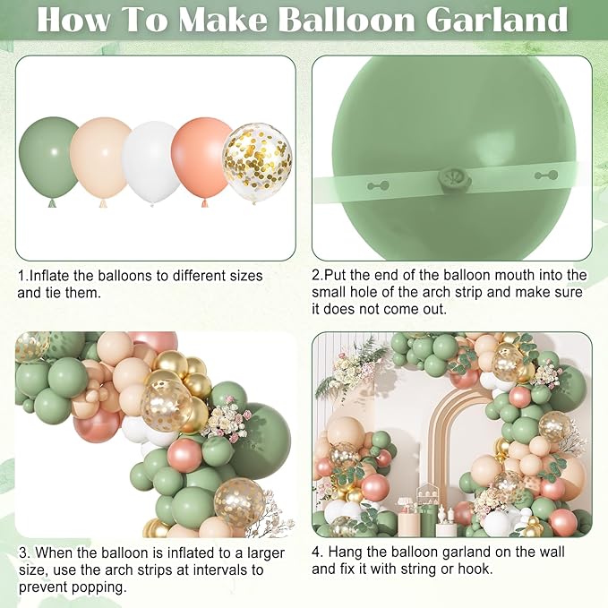 166Pcs Sage Olive Green Blush Peach Balloon Garland Arch Kit Orange