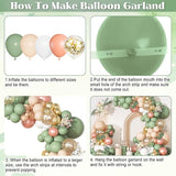 166Pcs Sage Olive Green Blush Peach Balloon Garland Arch Kit Orange