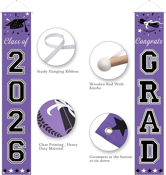 DAZONGE 2026 Graduation Decorations Purple - Graduation Porch Banners