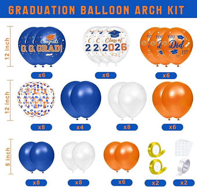 Graduation Decorations Class of 2026 - Orange and Blue Graduation