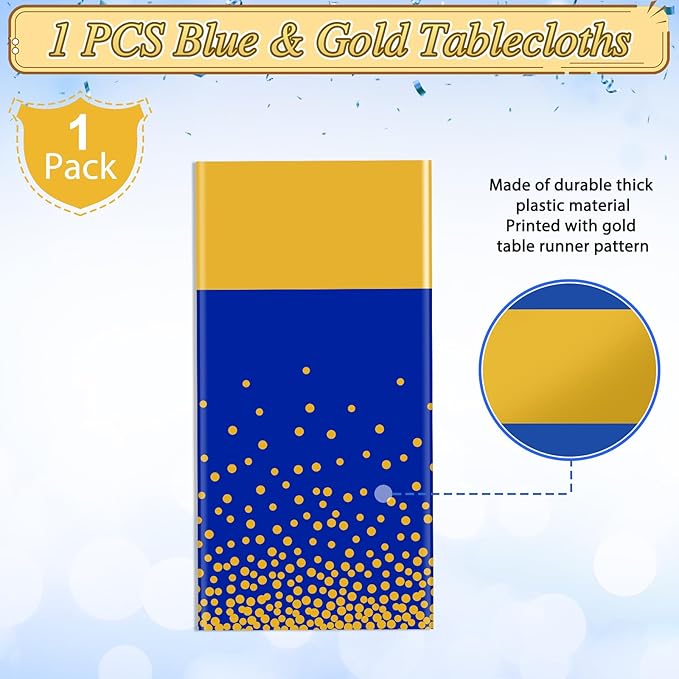 MASHAN 1Pcs Blue Gold Tablecloth Party Decorations,Plastic Royal Blue