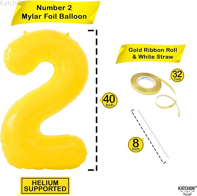 KatchOn, Giant Yellow 2 Balloon Number - 40 Inch | Two Birthday