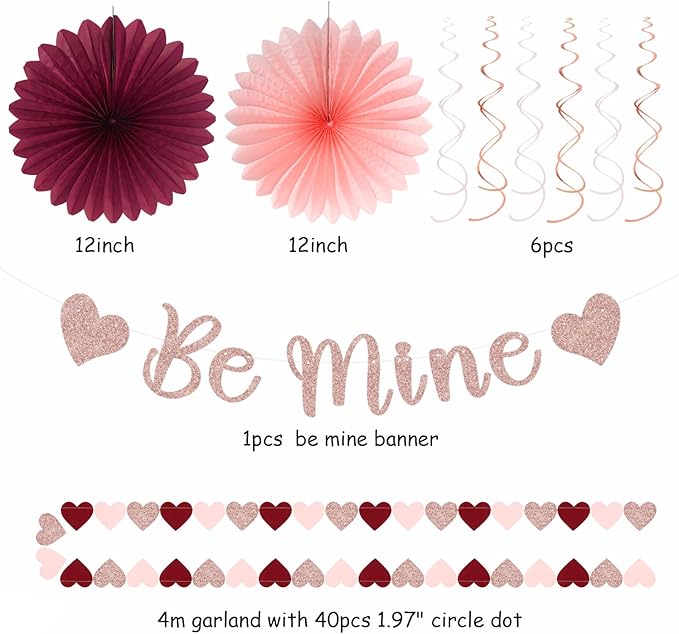 Pink Burgundy Red Valentines Day Galentines Party Decorations 22pcs