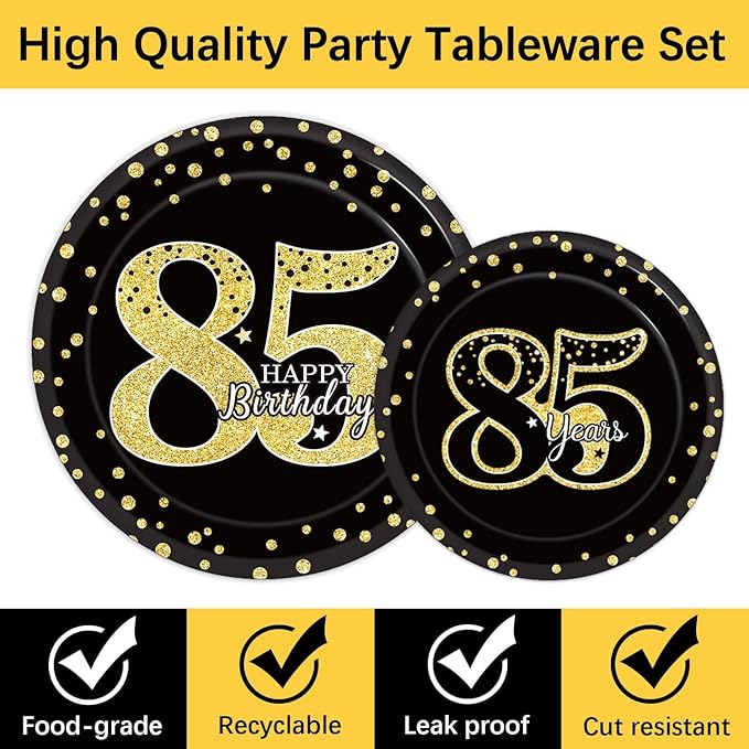 96 Pcs 85th Birthday Party Supplies Tableware Plates Cheers to 85