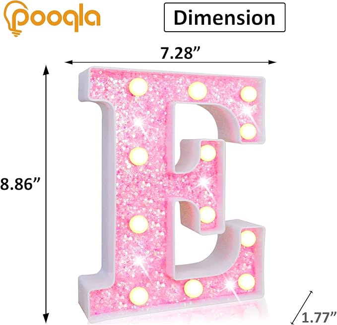 Pooqla LED Marquee Letter Lights, Light Up Pink Letters Glitter #17