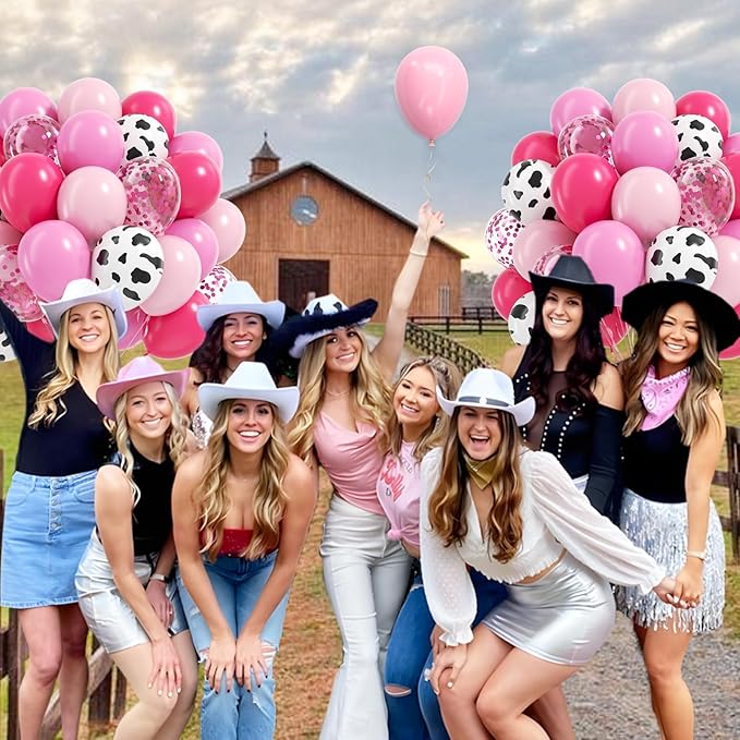 60pcs Cowgirl Balloons, Hot Pink Light Pink Confetti Cow Print Latex