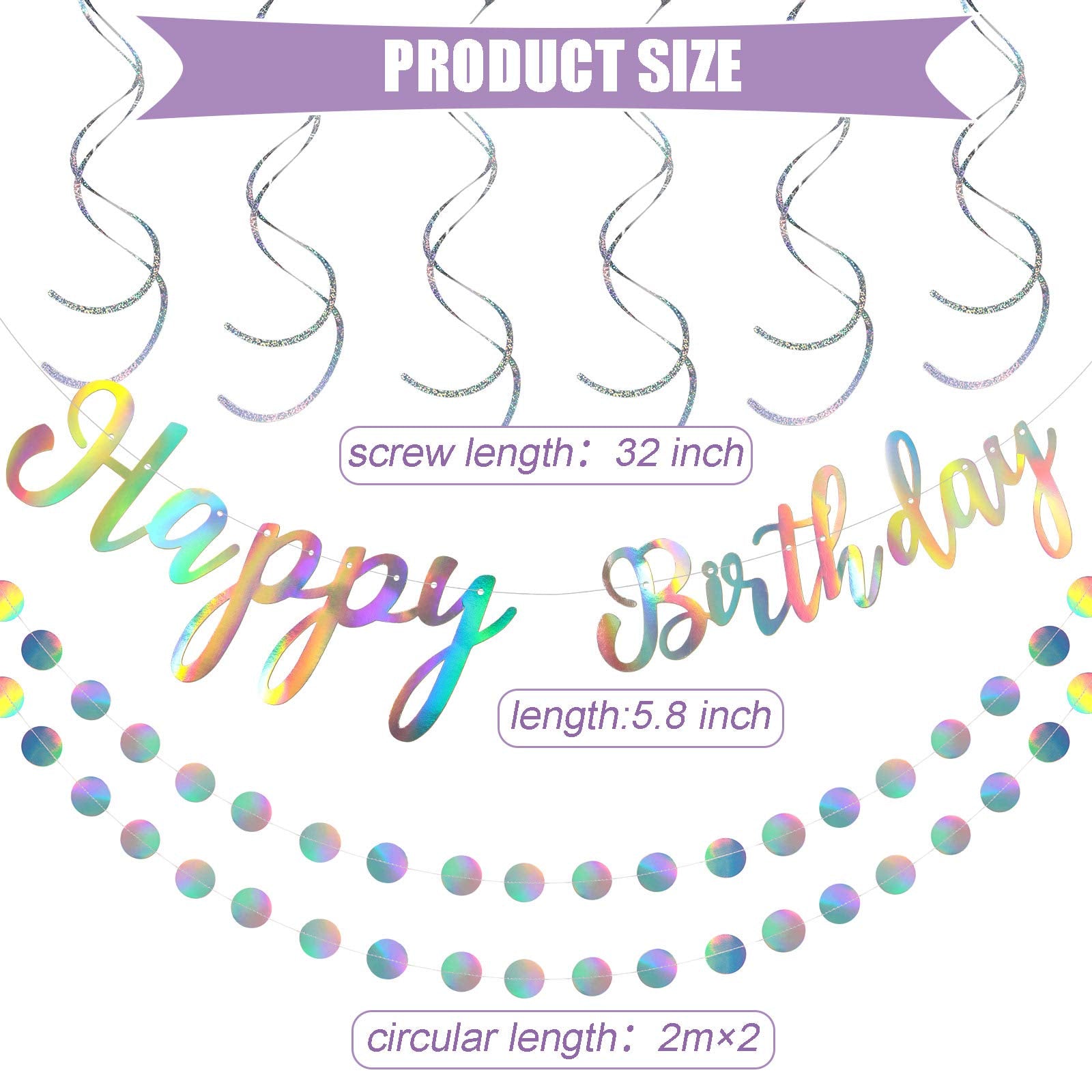 Zonon 9 Pcs Iridescent Birthday Party Decorations Pre-strung
