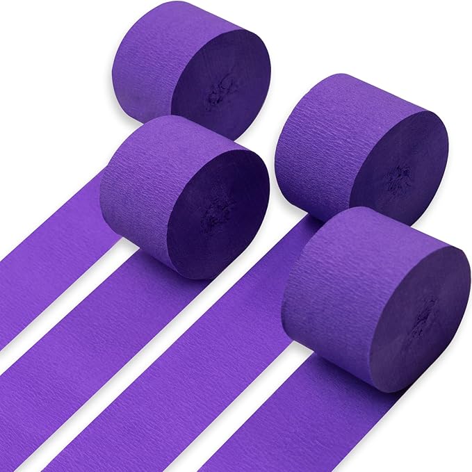 PartyWoo Purple Crepe Paper Streamers 4pcs 328ft Pack of Dark Purple