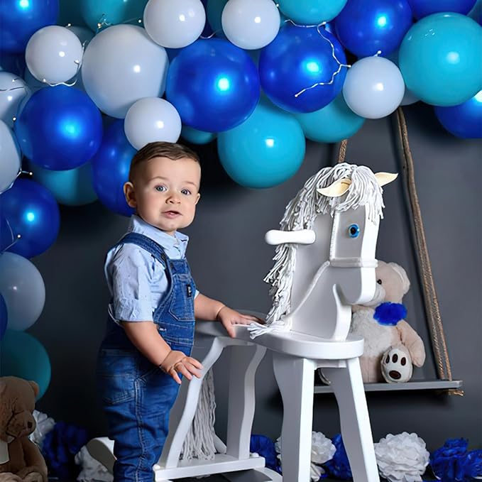 PartyWoo Blue and White Balloons 100pcs 12 Inch Pearl Light Baby