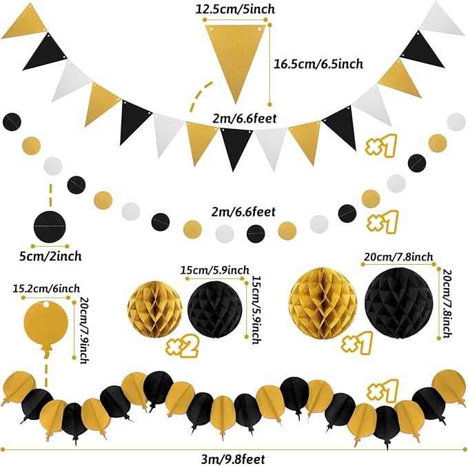 Black Gold Party Decorations, New Years Eve Party Supplies Easy