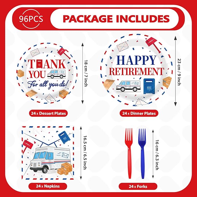 96 Pcs Mailman Retirement Party Decorations Red Blue Mail Happy