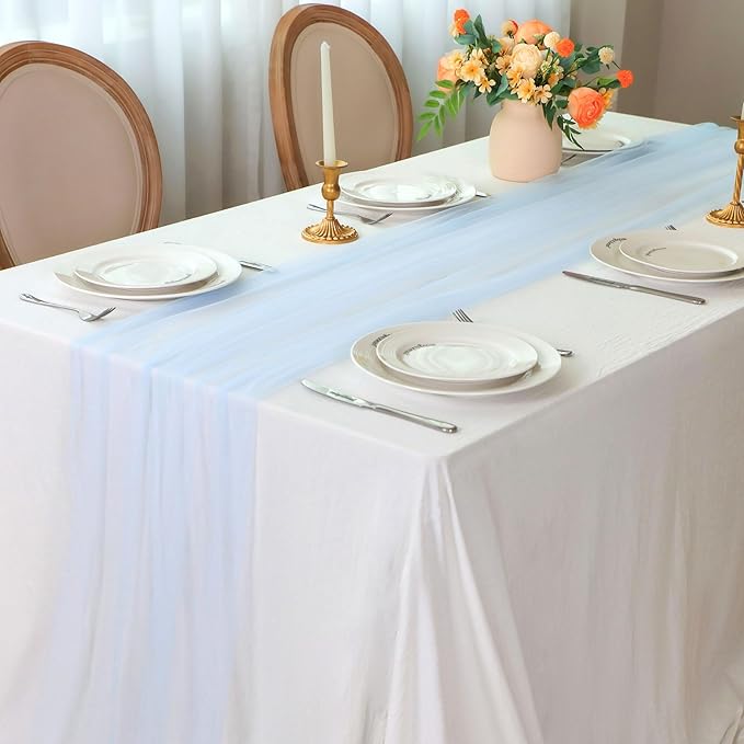 Snowkingdom Light Blue Table Runner 10FT, Baby Blue Sheer Cheesecloth