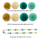 Teal-Blue Mint Beige-Gold Party Decorations - 30pcs Rustic Wedding