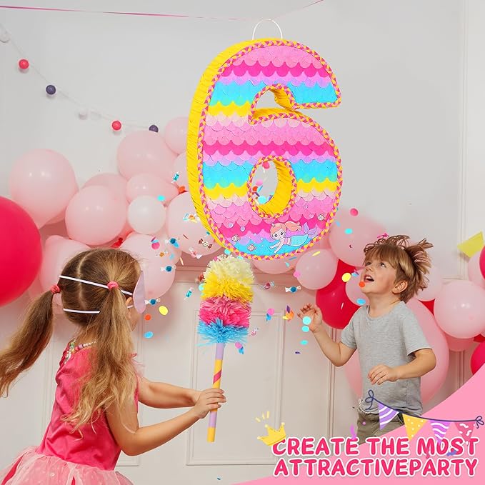 Number 6 Pinata for Birthday Party Decorations Unicorn Mermaid Theme