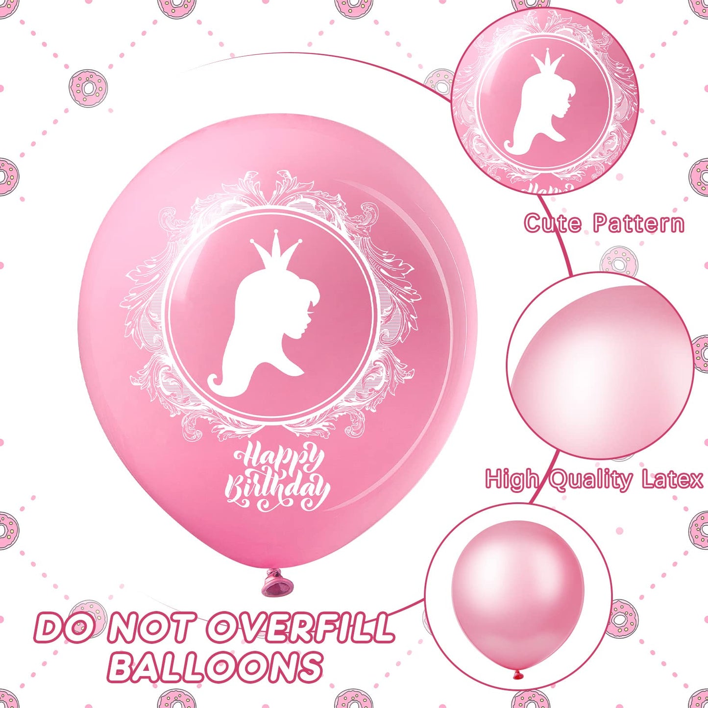 Civaner 48 Pieces Princess Balloons Bulk 12 Inch Pink Princess Themed
