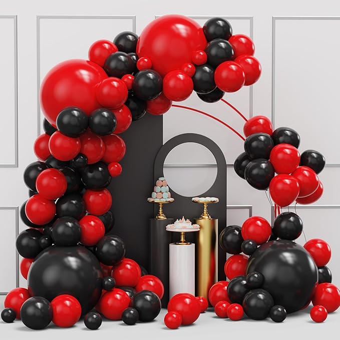 Red Black Balloons Garland Arch Kit, 134pcs Black and Red Party