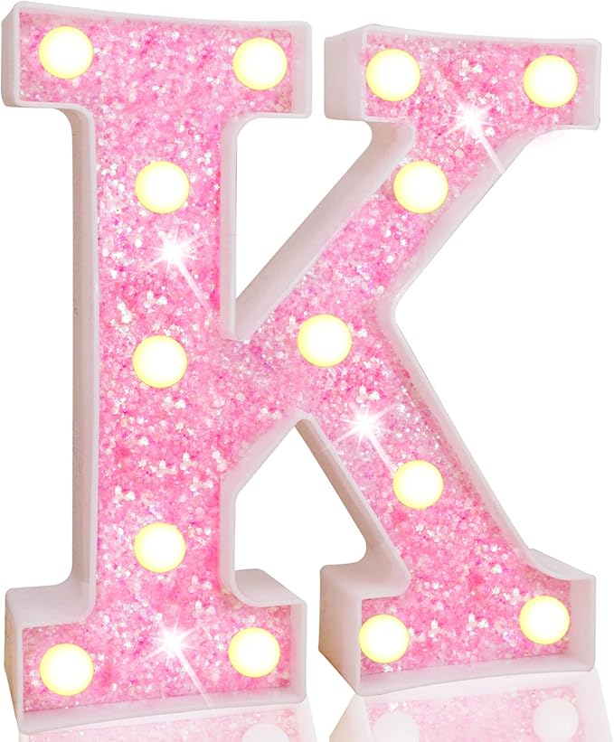 Pooqla LED Marquee Letter Lights, Light Up Pink Letters Glitter #7