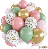 Pink and Green Balloons, Jungle Safari Balloon 12 Inch Leopard