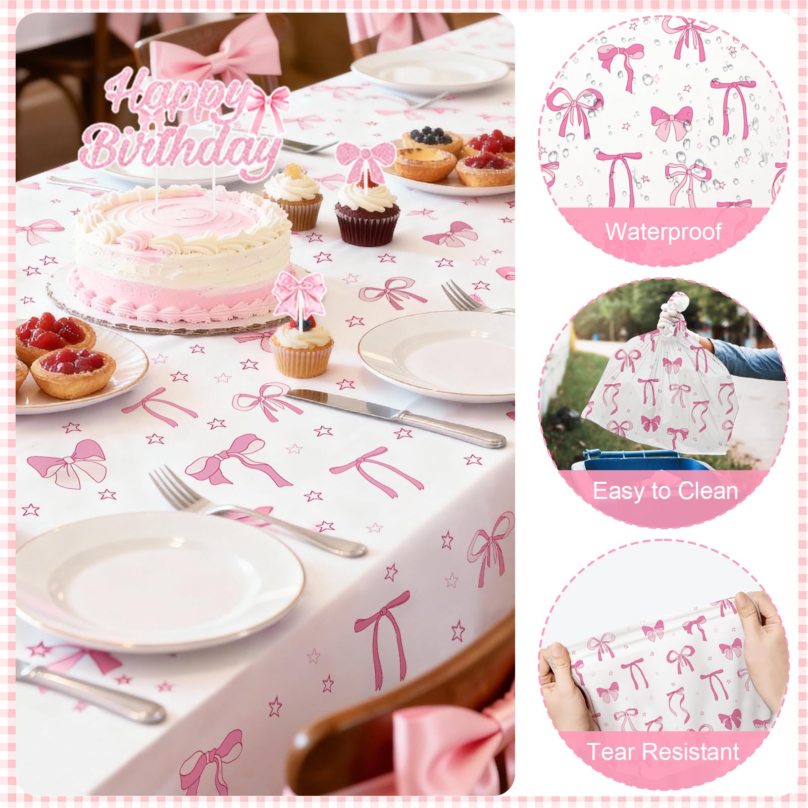 27th Pink Birthday Decorations for Women, Pink Bow Coquette Birthday