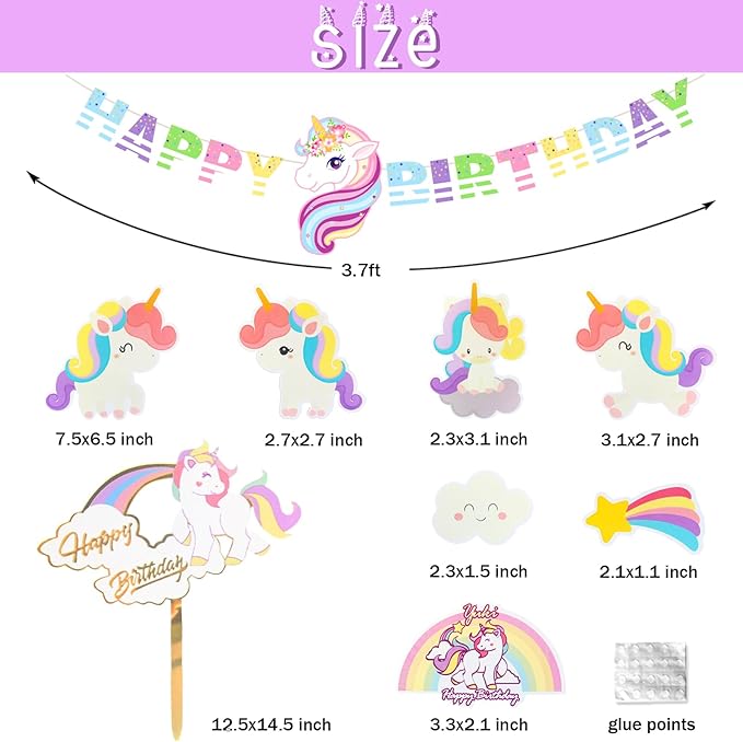 Unicorn 8th Birthday Party Decorations Rainbow Banner Balloons No.8