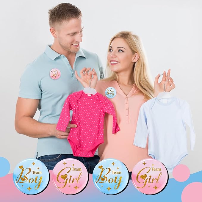 Gender Reveal Pins 60Pcs 4.4cm Team Boy or Girl Gender Reveal Button