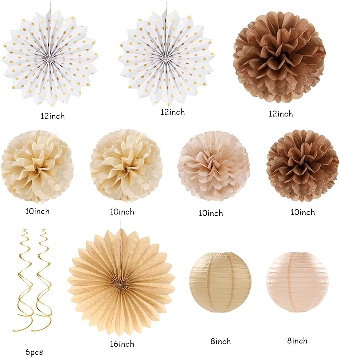 Boho Baby Shower White Brown Champagne Fall Party Decorations 33pcs