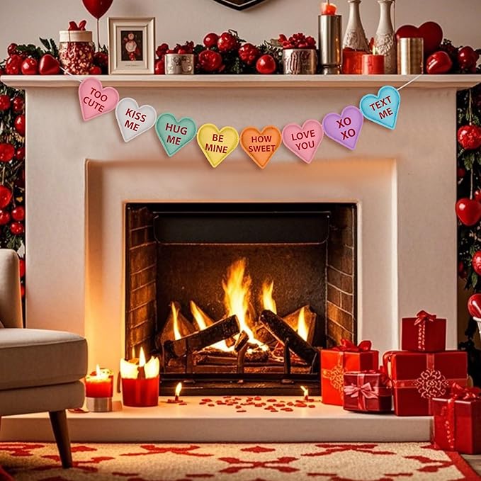 Valentine's Day Heart Garland Felt Banner Decorations for Mantle