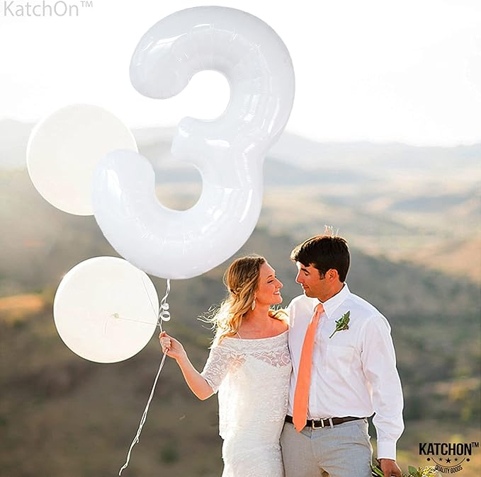 Large, Number 3 Balloon White - 40 Inch | Foil 3 Balloon Number for