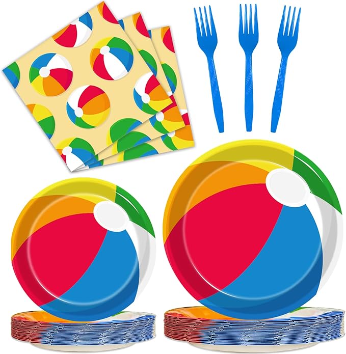 96 Pcs Summer Pool Beach Party Paper Plates Napkins Beach Pool Ball