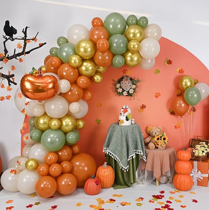 Fall Balloons Garland Arch Kit, Burnt Orange Pumpkin Foil Balloons,