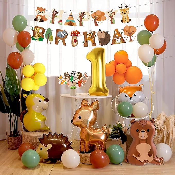 Forest Animals Jungle Birthday Decoration for Boy & Girl Orange