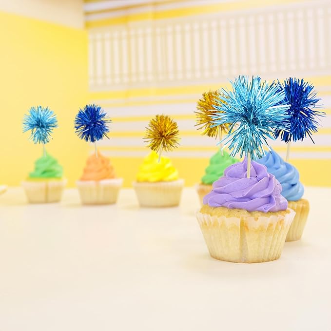Gyufise 30Pcs Foil Firework Cupcake Toppers Sparkle Tinsel Cake #32