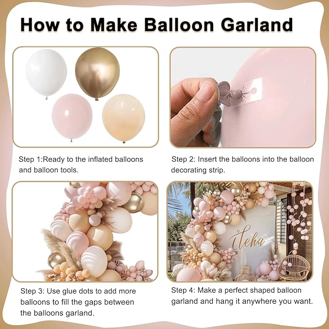 Dusty Pink White Nude Balloon Arch Kit Pink and Gold Balloons With