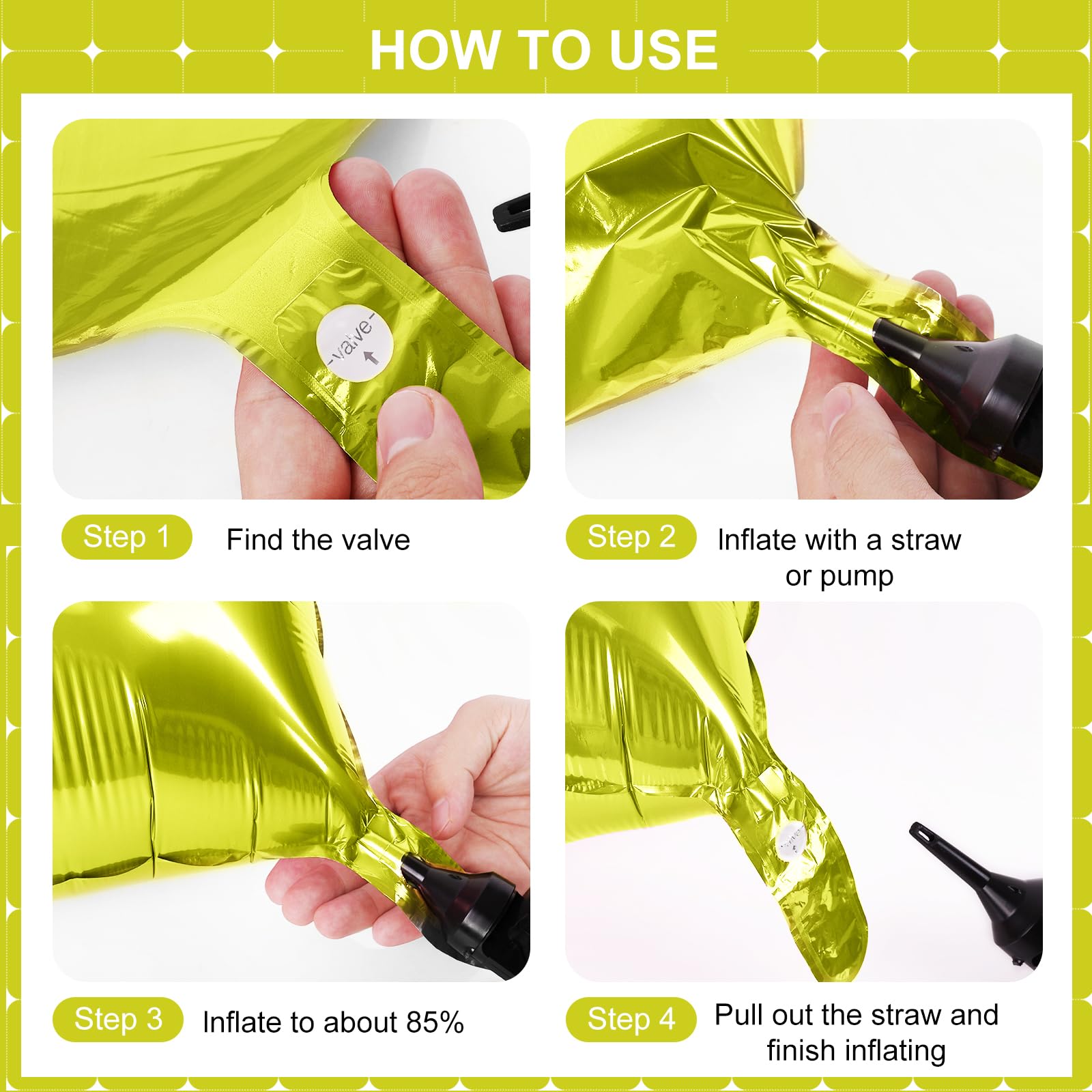 Lemon Green Square Foil Balloons 25 Pcs Metallic Lemon Green Balloons