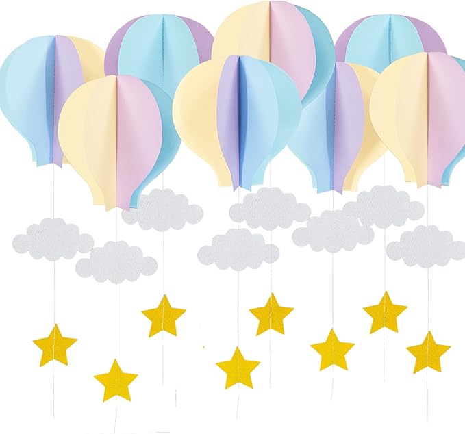 Hot Air Balloon Decorations for Baby Shower Pastel Mermaid 8 Pack