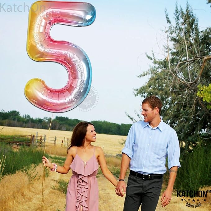 KatchOn Giant Rainbow Number 5 Balloon - 40 Inch | 5th Birthday