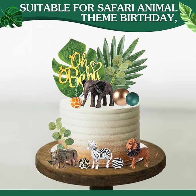 42 Pcs Safari Jungle Animal Cake Toppers Wild One Zebra Lion Giraffe