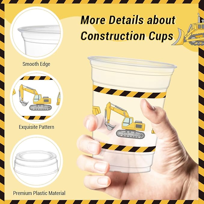 50Pcs Construction Cups 12oz Construction Themed Party Cups for Home