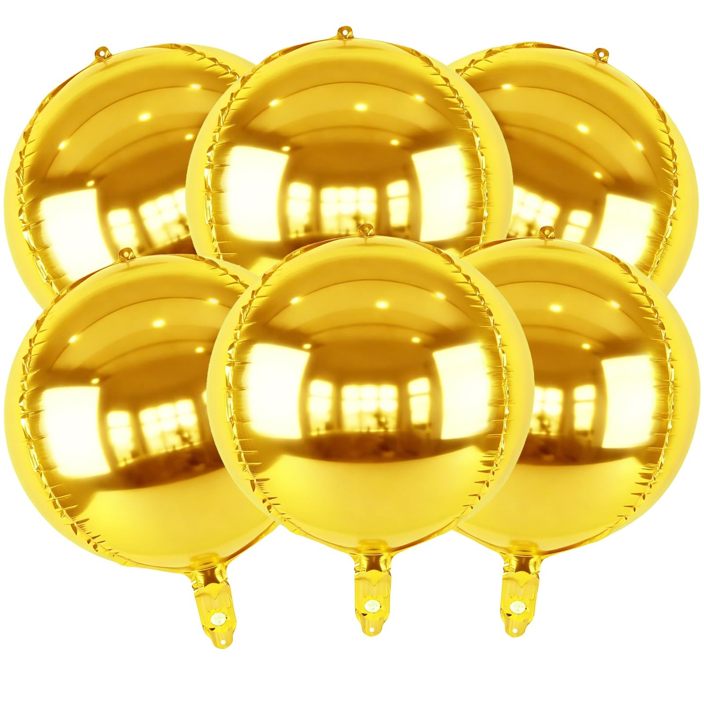 Metallic Gold Round Foil Balloons, 22" Large 4D Sphere Mylar Ball