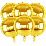 Metallic Gold Round Foil Balloons, 22" Large 4D Sphere Mylar Ball